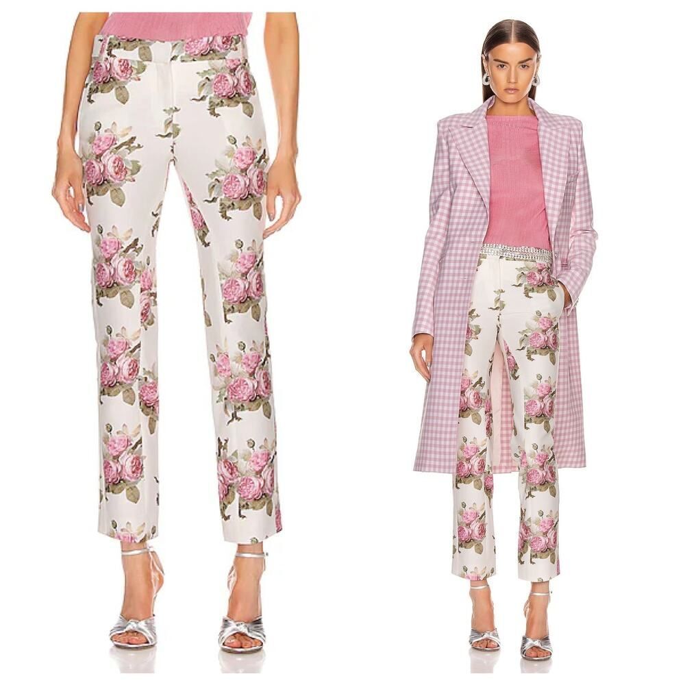 Paco Rabanne Floral Printed Trouser Pant in  Light Beige Bouquet 38/US6